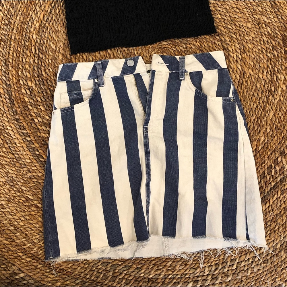 Top Shop Striped Moto Mini Skirt
